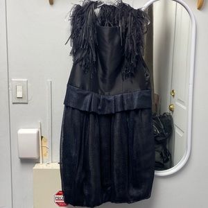 Lilia Stogova Black/Navy Real Ostrich Feather Strapped Dress